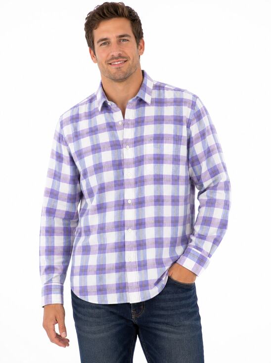 Tommy Bahama Other - Tommy Bahama Shirt Sz L Plaid Linen Blend Long Sleeve Button Down Purple
